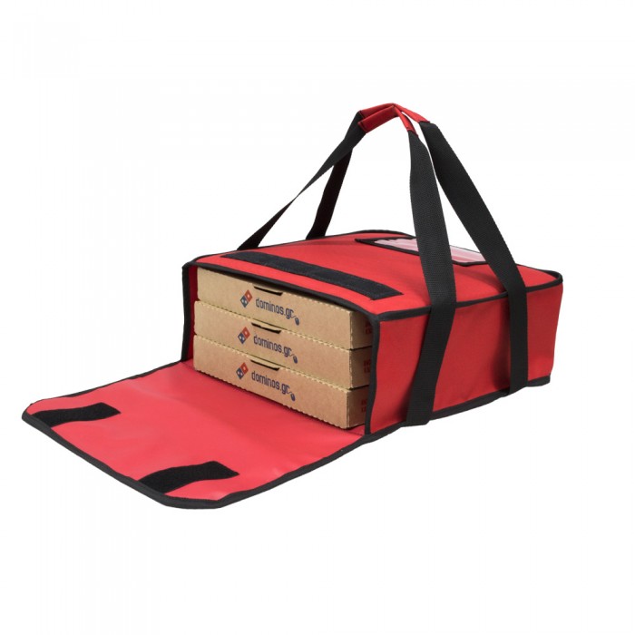 Ισοθερμική τσάντα Delivery θερμόσακος μεταφοράς πίτσας για 3 μεγάλες σε κόκκινο χρώμα
