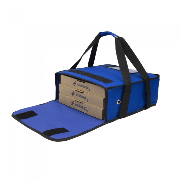 Ισοθερμική τσάντα Θερμόσακος Delivery μεταφοράς πίτσας με χερούλια για 3 μεγάλες σε μπλε χρώμα